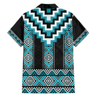 Turquoise Taniko Pattern Aotearoa Family Matching Off Shoulder Maxi Dress and Hawaiian Shirt Niho Taniwha Mix Poutama LT14 - Polynesian Pride