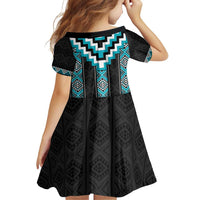 Turquoise Taniko Pattern Aotearoa Family Matching Off Shoulder Short Dress and Hawaiian Shirt Niho Taniwha Mix Poutama LT14 - Polynesian Pride