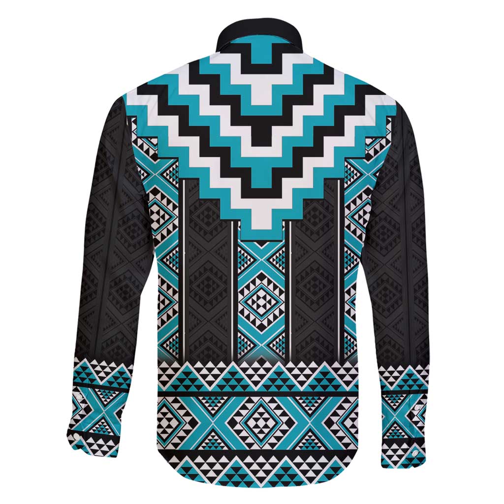 Turquoise Taniko Pattern Aotearoa Family Matching Short Sleeve Bodycon Dress and Hawaiian Shirt Niho Taniwha Mix Poutama LT14 - Polynesian Pride