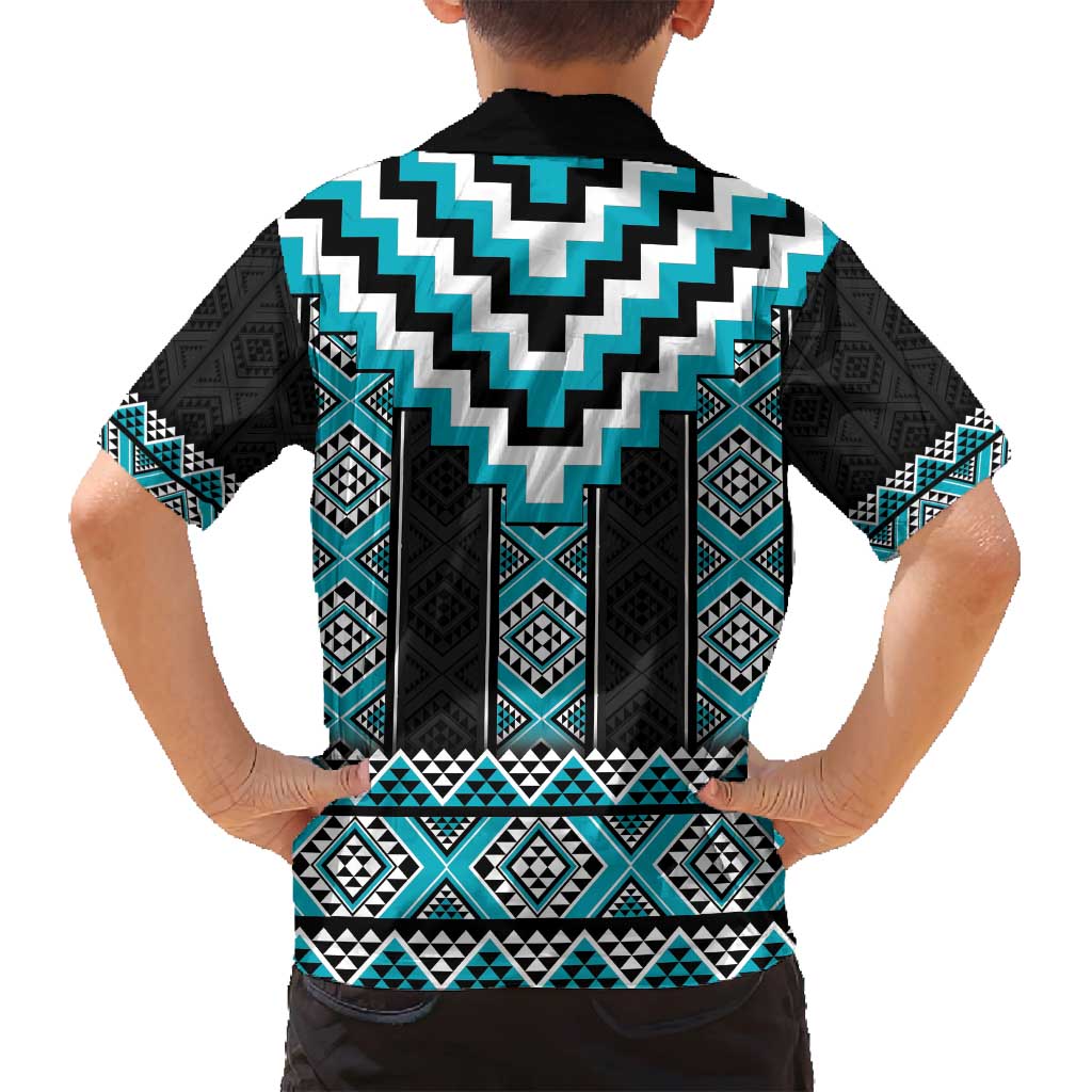 Turquoise Taniko Pattern Aotearoa Family Matching Tank Maxi Dress and Hawaiian Shirt Niho Taniwha Mix Poutama LT14 - Polynesian Pride