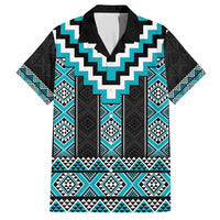 Turquoise Taniko Pattern Aotearoa Family Matching Tank Maxi Dress and Hawaiian Shirt Niho Taniwha Mix Poutama LT14 Dad's Shirt - Short Sleeve Turquoise - Polynesian Pride
