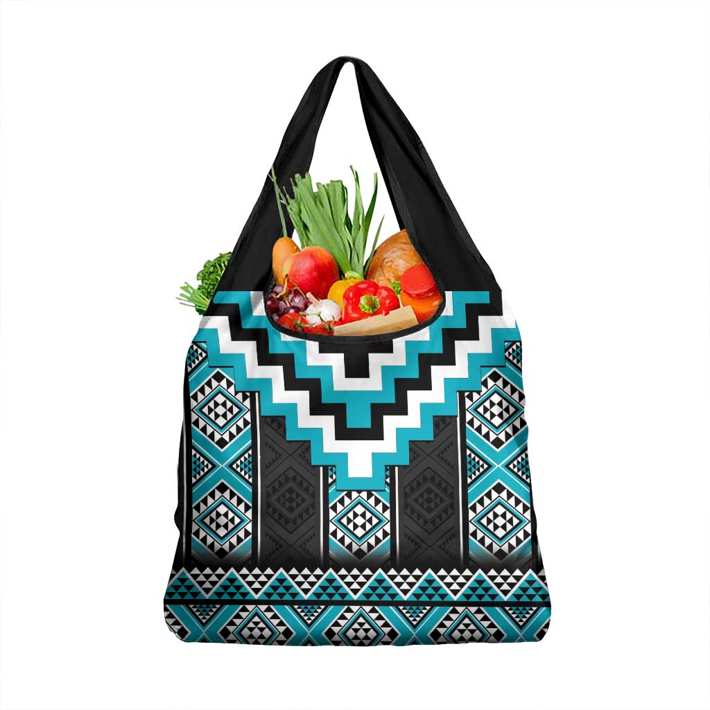 Turquoise Taniko Pattern Aotearoa Grocery Bag Niho Taniwha Mix Poutama