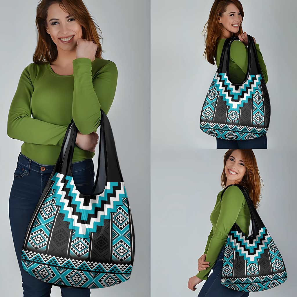 Turquoise Taniko Pattern Aotearoa Grocery Bag Niho Taniwha Mix Poutama