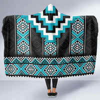 Turquoise Taniko Pattern Aotearoa Hooded Blanket Niho Taniwha Mix Poutama