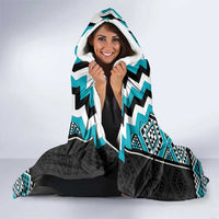 Turquoise Taniko Pattern Aotearoa Hooded Blanket Niho Taniwha Mix Poutama