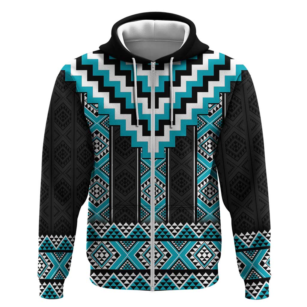 Turquoise Taniko Pattern Aotearoa Hoodie Niho Taniwha Mix Poutama LT14
