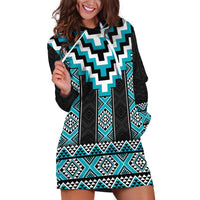 Turquoise Taniko Pattern Aotearoa Hoodie Dress Niho Taniwha Mix Poutama LT14