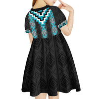 Turquoise Taniko Pattern Aotearoa Kid Short Sleeve Dress Niho Taniwha Mix Poutama LT14 - Polynesian Pride