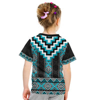 Turquoise Taniko Pattern Aotearoa Kid T Shirt Niho Taniwha Mix Poutama LT14 - Polynesian Pride
