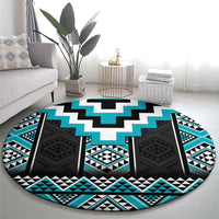 Turquoise Taniko Pattern Aotearoa Round Carpet Niho Taniwha Mix Poutama