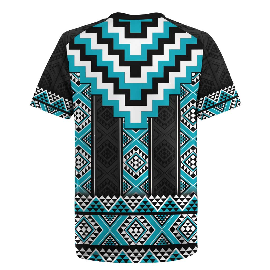 Turquoise Taniko Pattern Aotearoa Rugby Jersey Niho Taniwha Mix Poutama LT14
