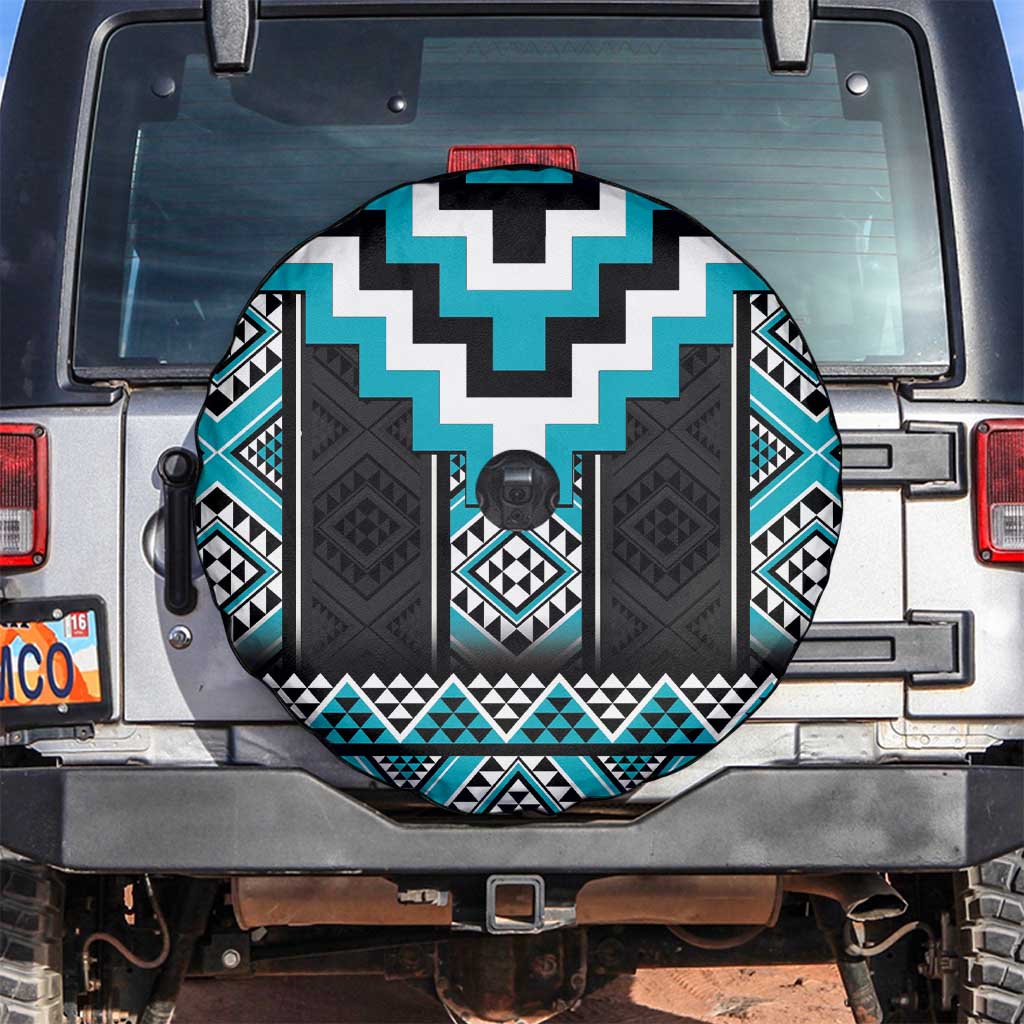 Turquoise Taniko Pattern Aotearoa Spare Tire Cover Niho Taniwha Mix Poutama