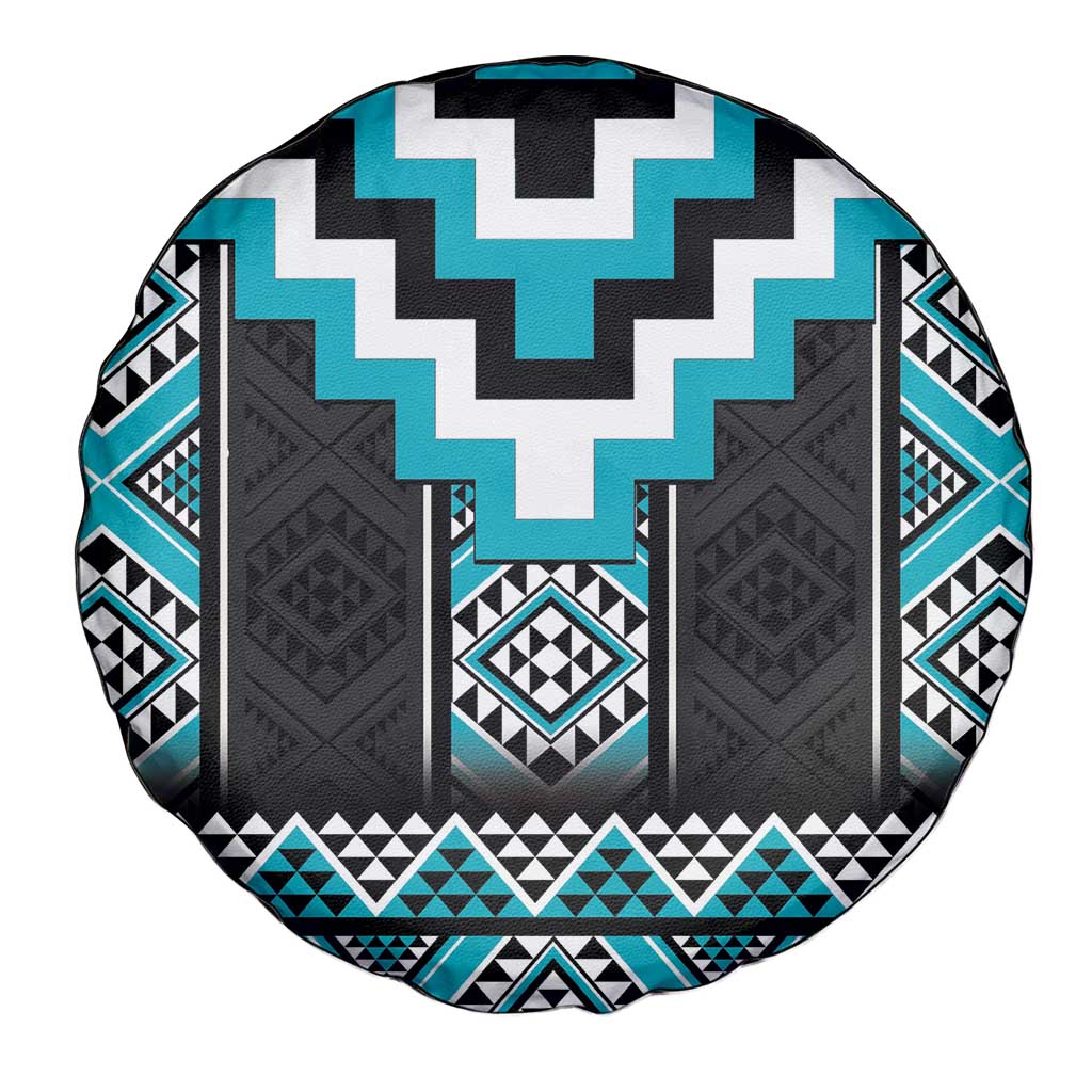 Turquoise Taniko Pattern Aotearoa Spare Tire Cover Niho Taniwha Mix Poutama