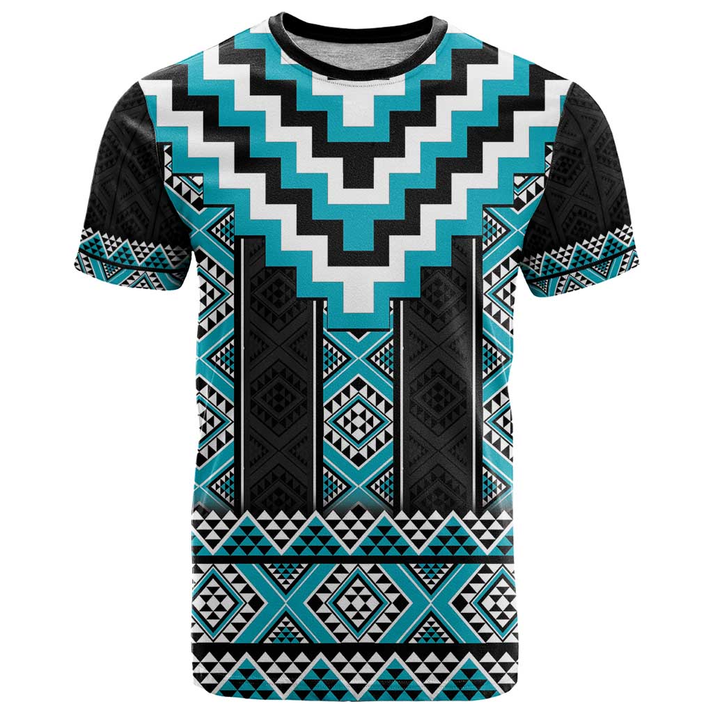 Turquoise Taniko Pattern Aotearoa T Shirt Niho Taniwha Mix Poutama LT14 Turquoise - Polynesian Pride