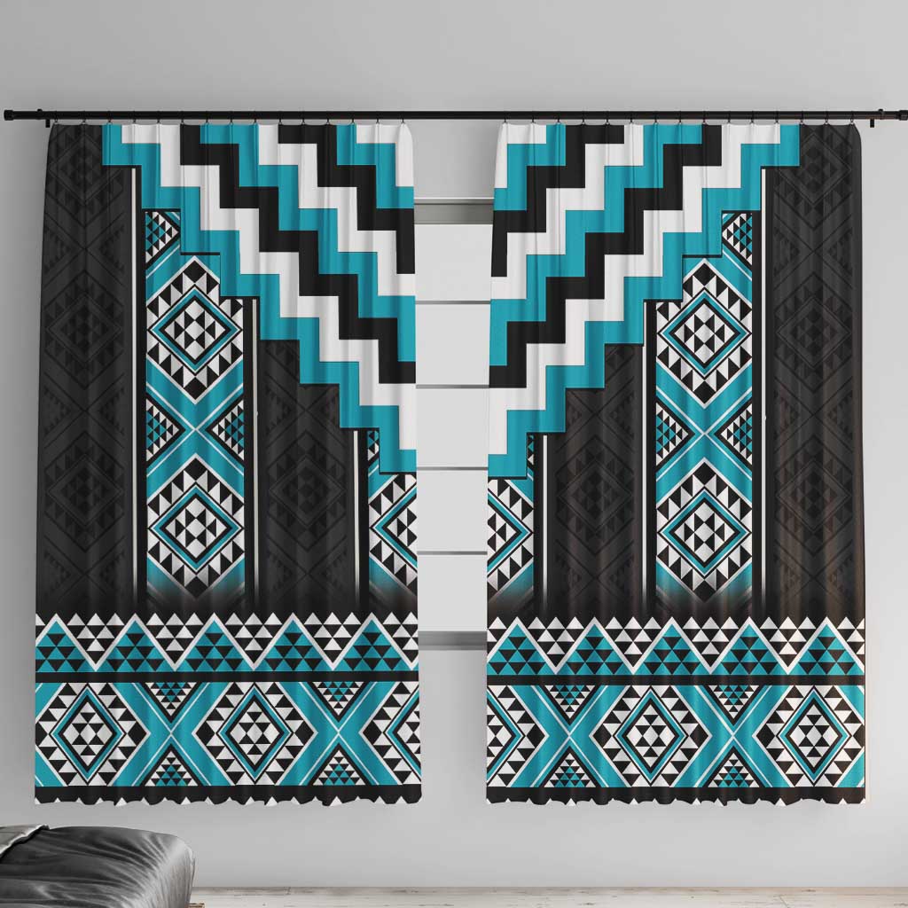 Turquoise Taniko Pattern Aotearoa Window Curtain Niho Taniwha Mix Poutama