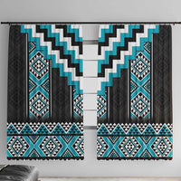 Turquoise Taniko Pattern Aotearoa Window Curtain Niho Taniwha Mix Poutama