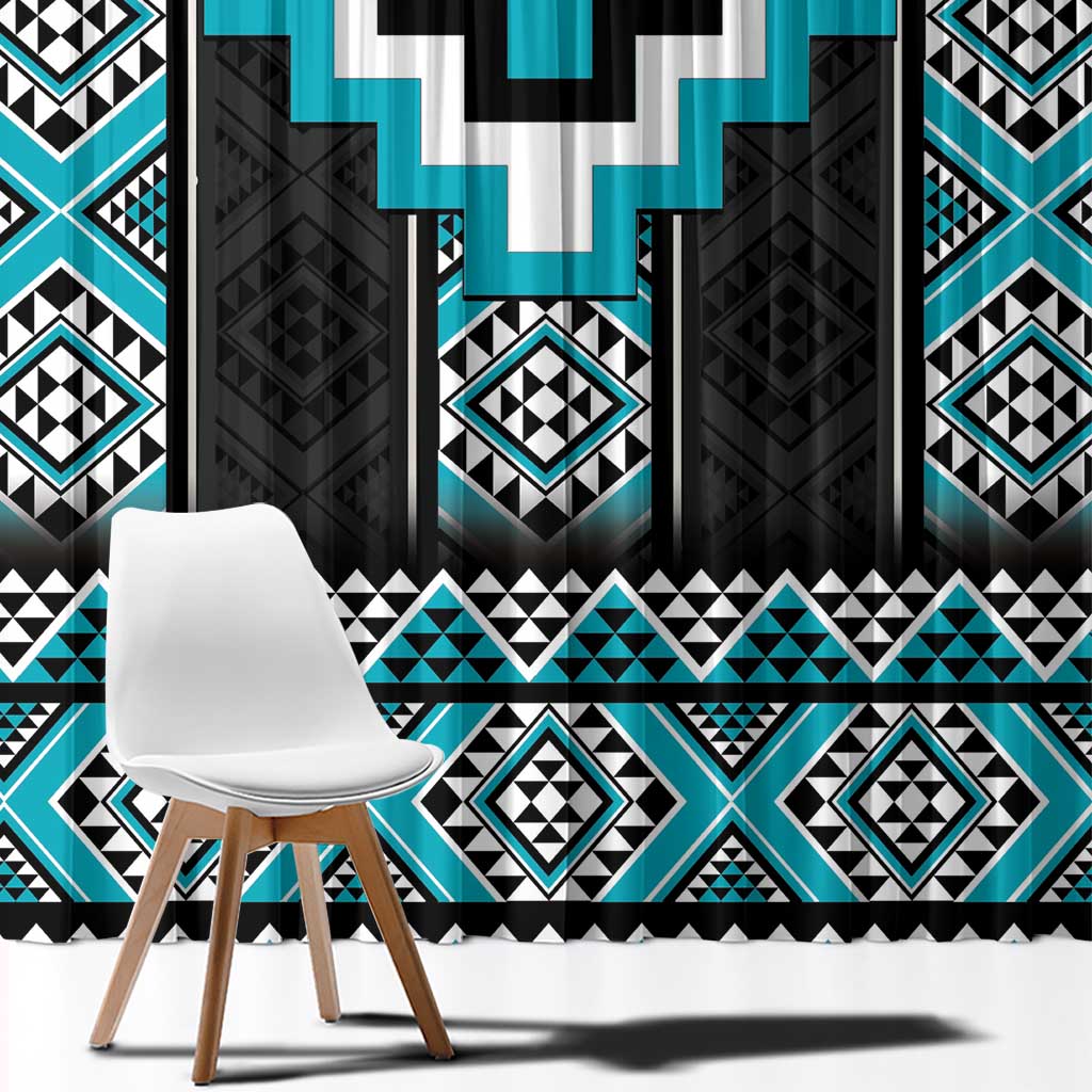 Turquoise Taniko Pattern Aotearoa Window Curtain Niho Taniwha Mix Poutama