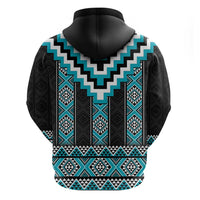 Turquoise Taniko Pattern Aotearoa Zip Hoodie Niho Taniwha Mix Poutama LT14