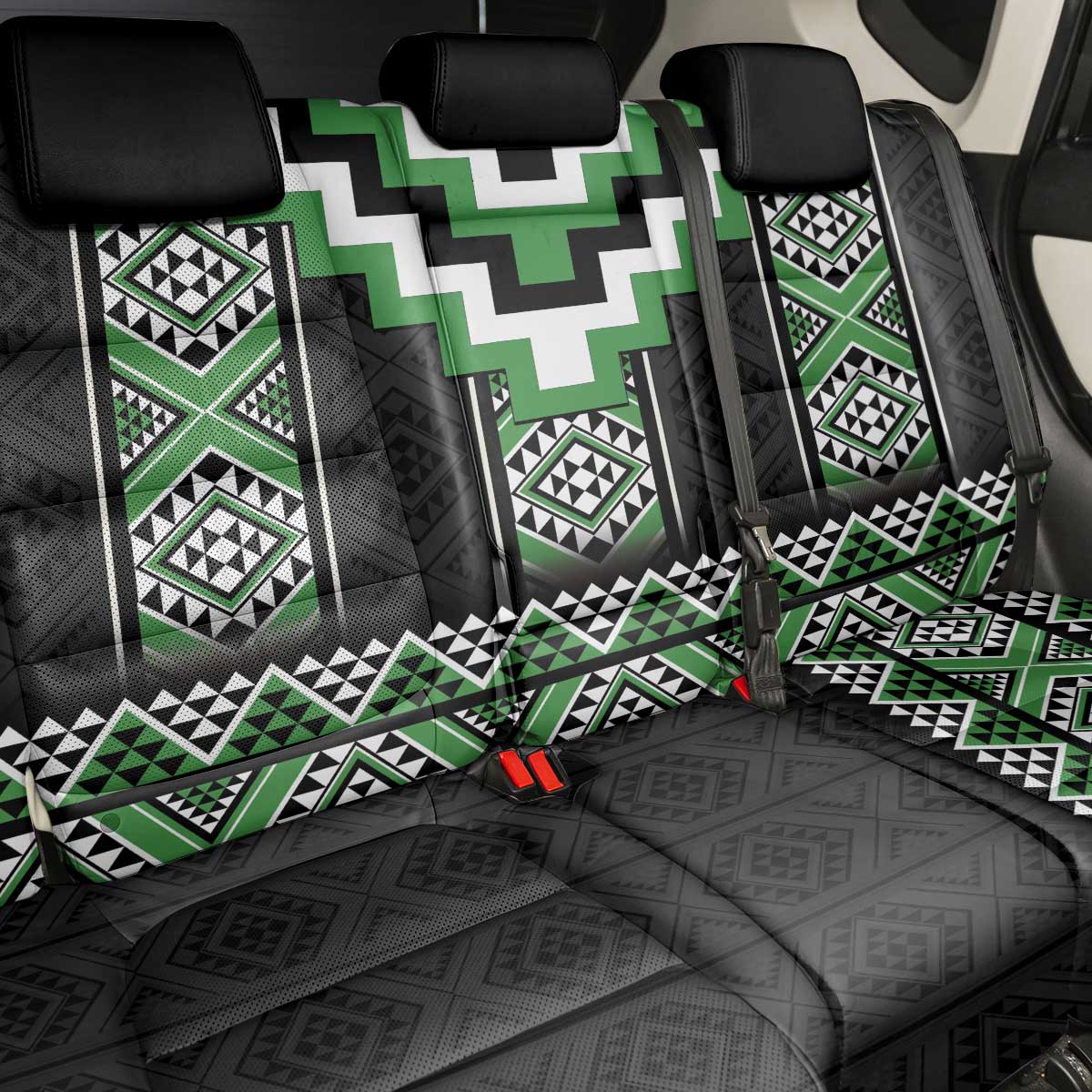 Green Taniko Pattern Aotearoa Back Car Seat Cover Niho Taniwha Mix Poutama