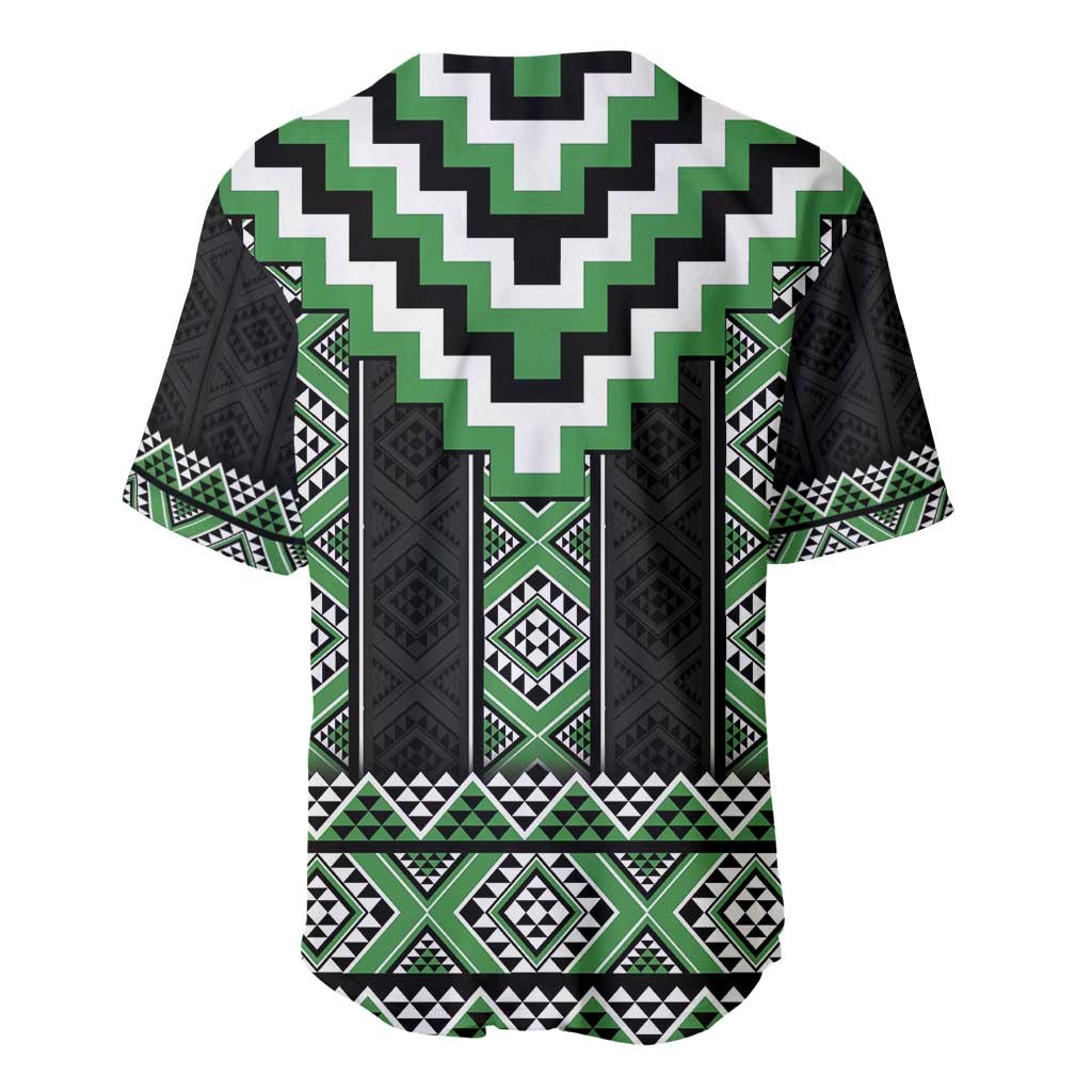 Green Taniko Pattern Aotearoa Baseball Jersey Niho Taniwha Mix Poutama LT14 - Polynesian Pride