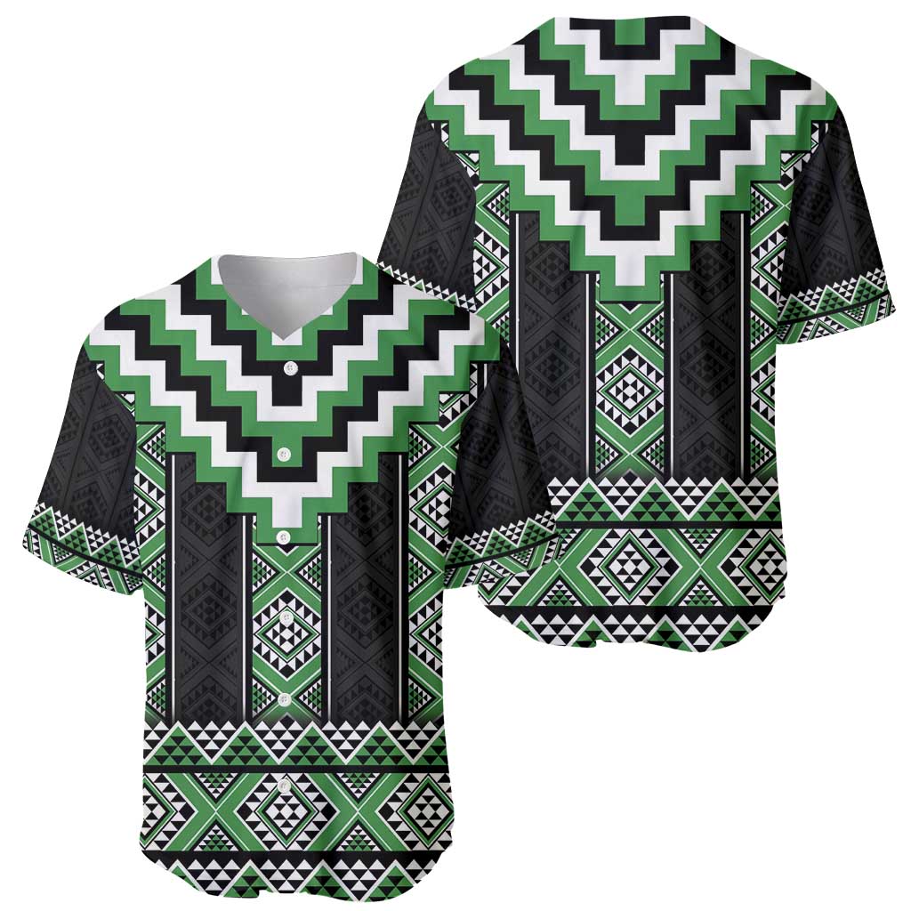 Green Taniko Pattern Aotearoa Baseball Jersey Niho Taniwha Mix Poutama LT14 - Polynesian Pride