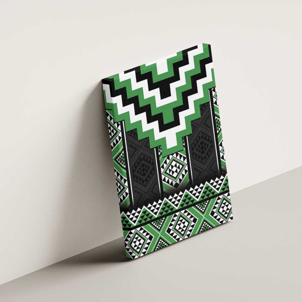 Green Taniko Pattern Aotearoa Canvas Wall Art Niho Taniwha Mix Poutama