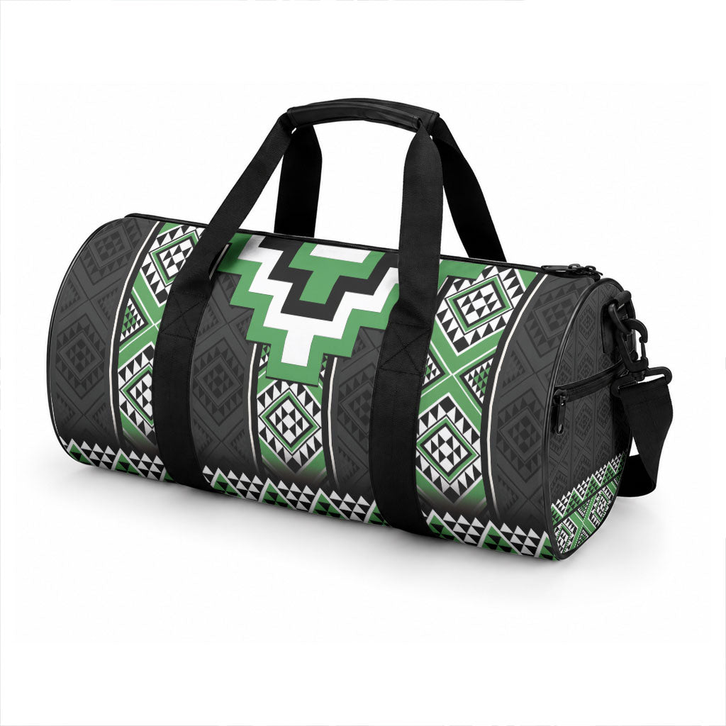 Green Taniko Motifs Aotearoa Duffle Bag Niho Taniwha Mix Poutama LT14 - Polynesian Pride
