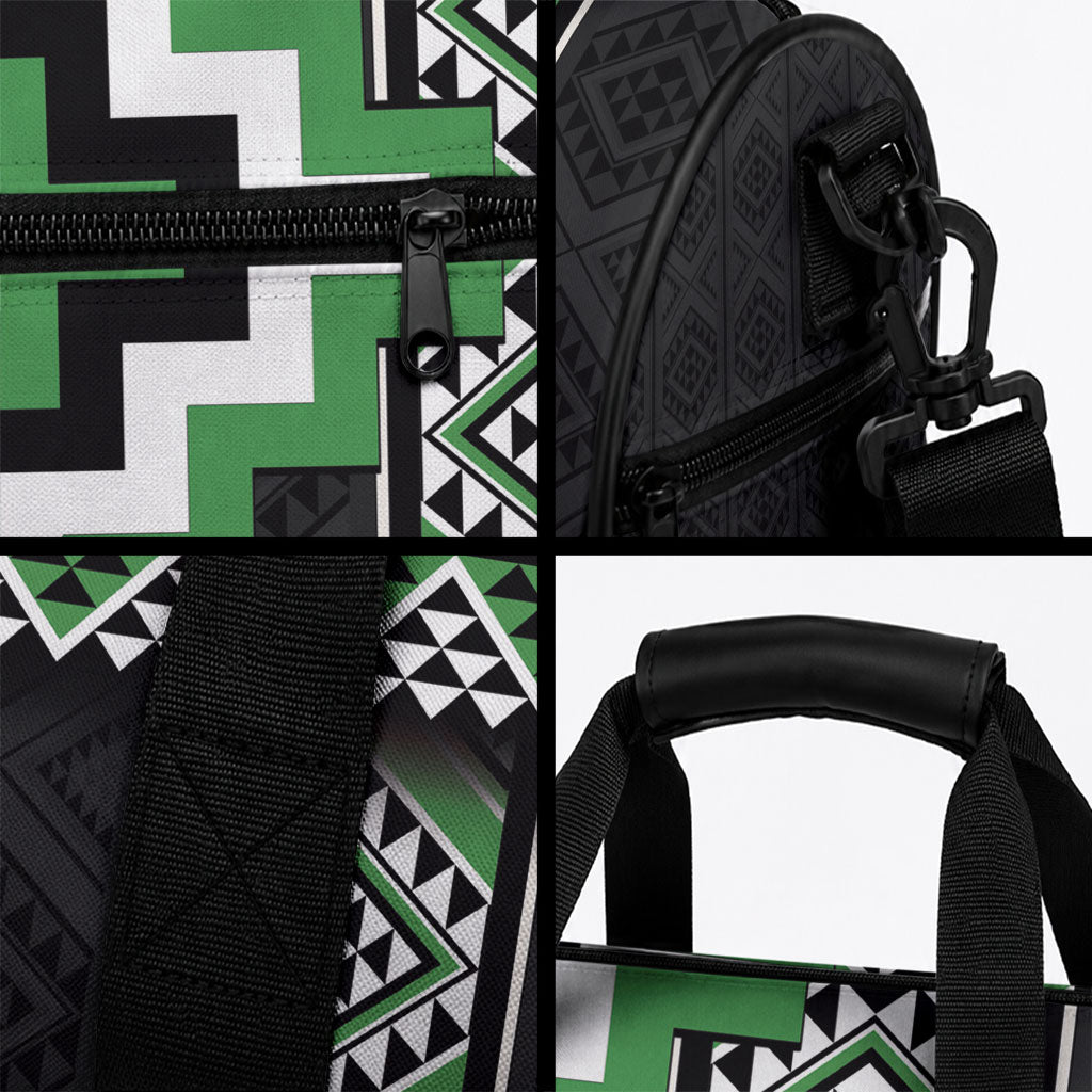 Green Taniko Motifs Aotearoa Duffle Bag Niho Taniwha Mix Poutama LT14 - Polynesian Pride