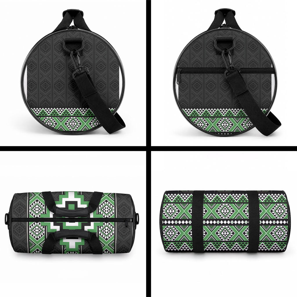 Green Taniko Motifs Aotearoa Duffle Bag Niho Taniwha Mix Poutama LT14 - Polynesian Pride