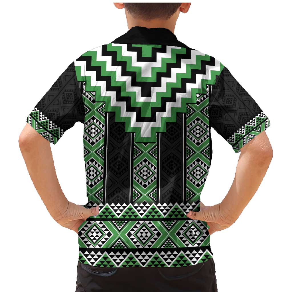 Green Taniko Pattern Aotearoa Family Matching Mermaid Dress and Hawaiian Shirt Niho Taniwha Mix Poutama LT14 - Polynesian Pride