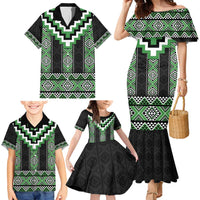 Green Taniko Pattern Aotearoa Family Matching Mermaid Dress and Hawaiian Shirt Niho Taniwha Mix Poutama LT14 - Polynesian Pride