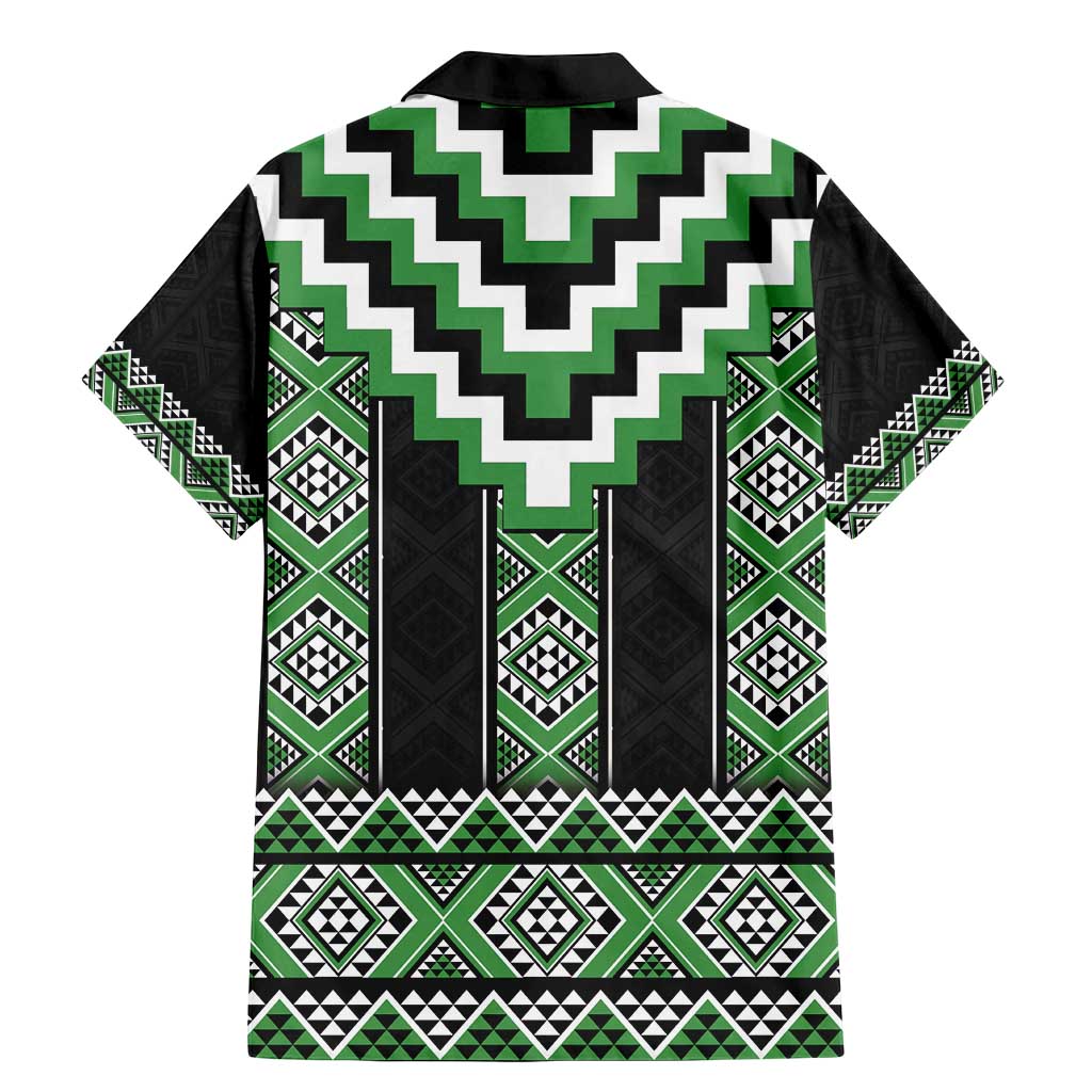 Green Taniko Pattern Aotearoa Family Matching Mermaid Dress and Hawaiian Shirt Niho Taniwha Mix Poutama LT14 - Polynesian Pride