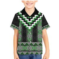 Green Taniko Pattern Aotearoa Family Matching Mermaid Dress and Hawaiian Shirt Niho Taniwha Mix Poutama LT14 Son's Shirt Green - Polynesian Pride