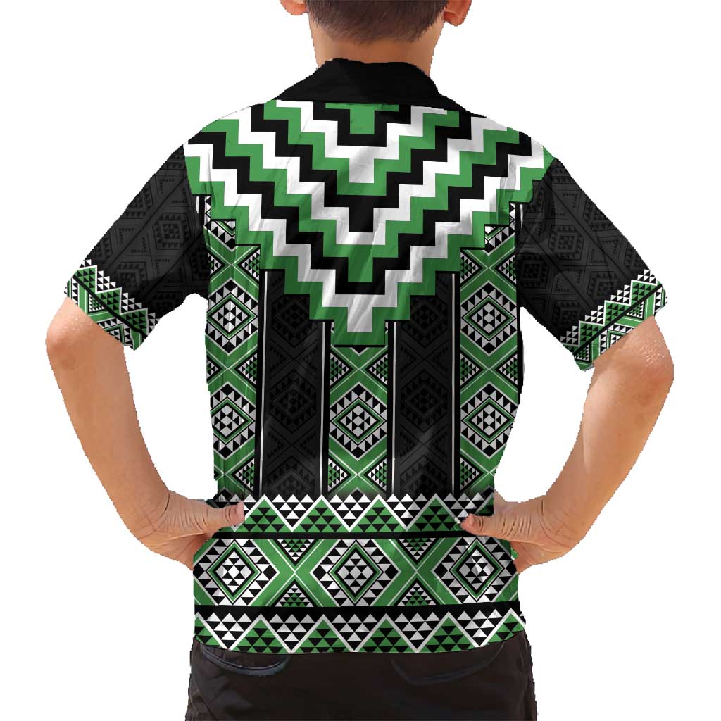 Green Taniko Pattern Aotearoa Family Matching Tank Maxi Dress and Hawaiian Shirt Niho Taniwha Mix Poutama LT14 - Polynesian Pride