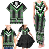 Green Taniko Pattern Aotearoa Family Matching Tank Maxi Dress and Hawaiian Shirt Niho Taniwha Mix Poutama LT14 - Polynesian Pride