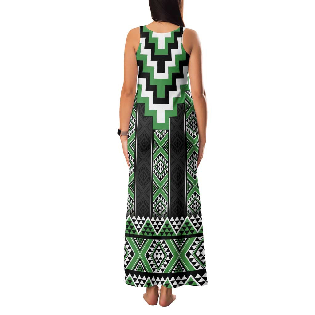 Green Taniko Pattern Aotearoa Family Matching Tank Maxi Dress and Hawaiian Shirt Niho Taniwha Mix Poutama LT14 - Polynesian Pride