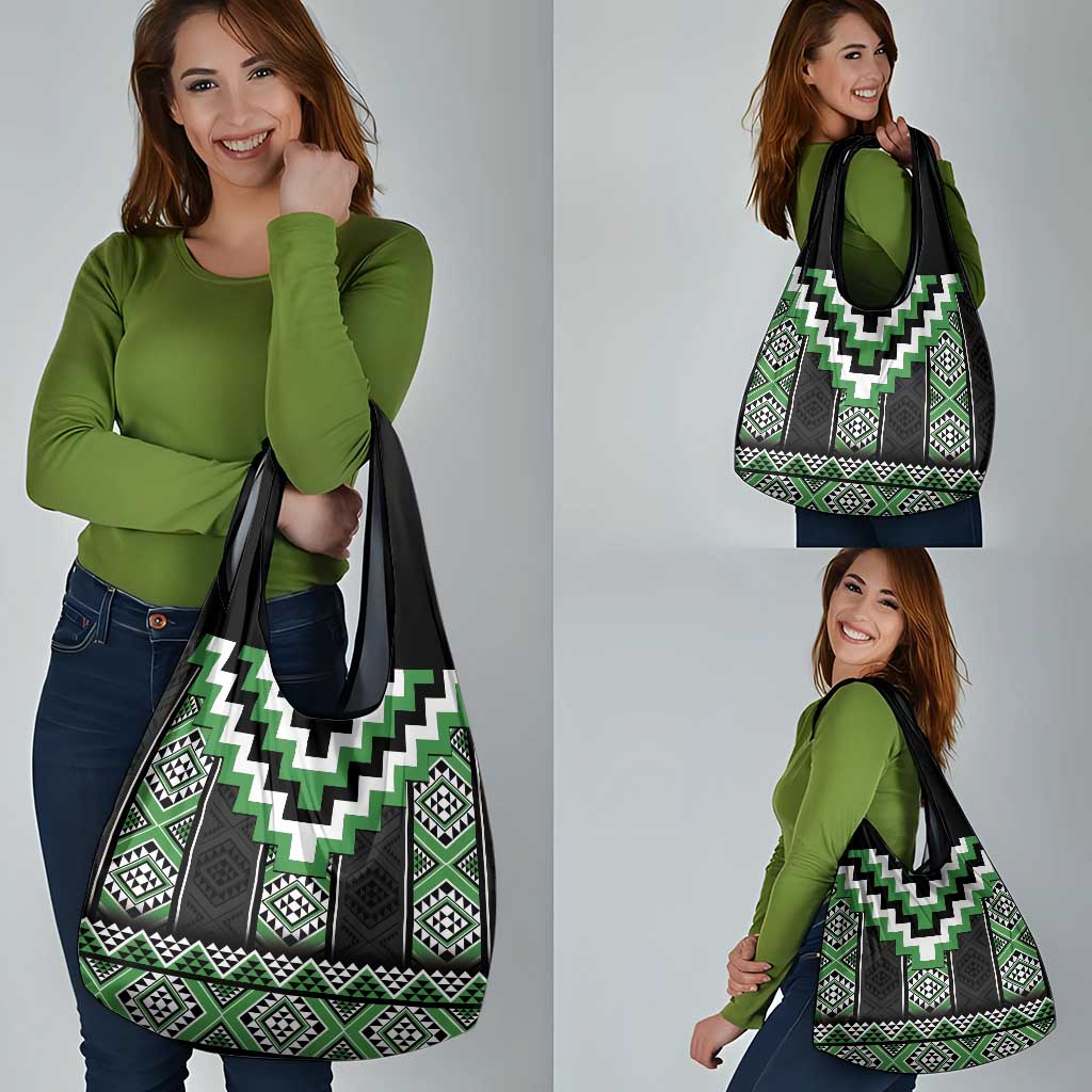 Green Taniko Pattern Aotearoa Grocery Bag Niho Taniwha Mix Poutama