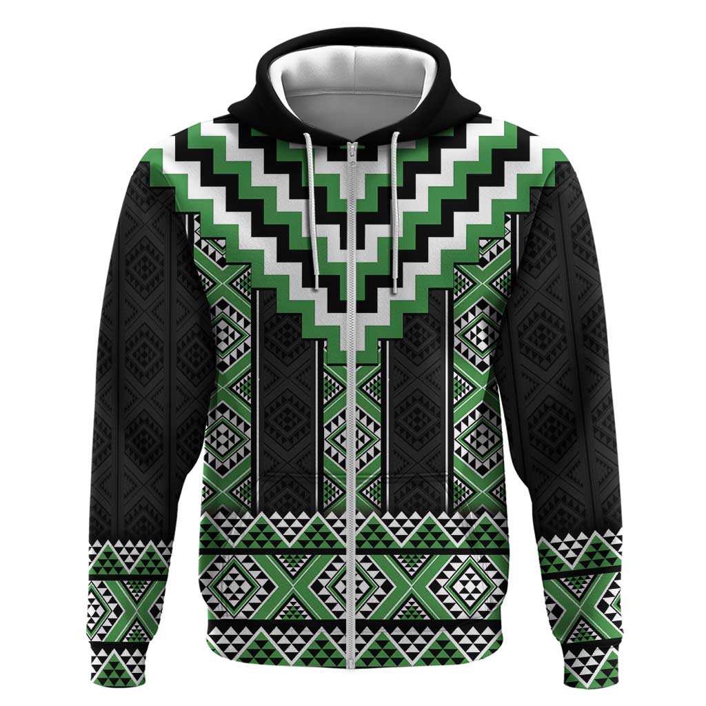 Green Taniko Pattern Aotearoa Hoodie Niho Taniwha Mix Poutama LT14