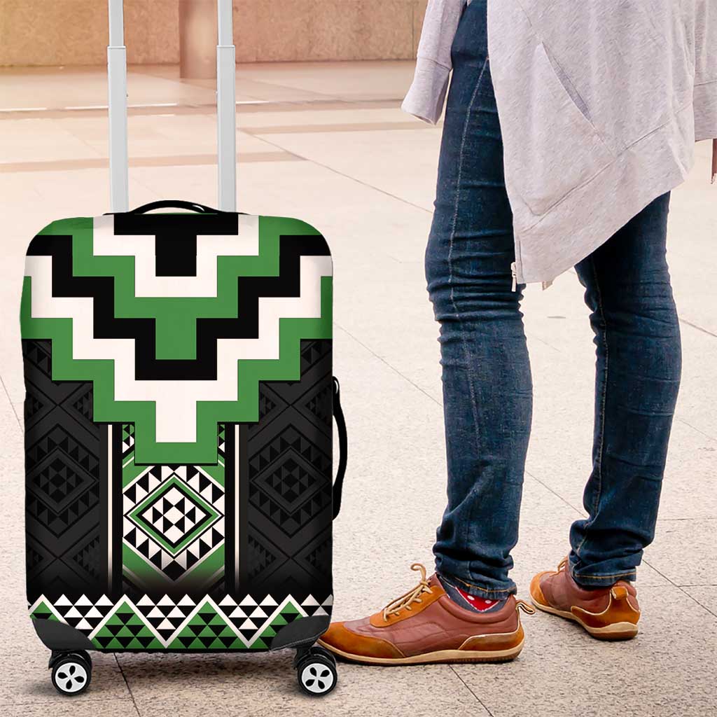 Green Taniko Pattern Aotearoa Luggage Cover Niho Taniwha Mix Poutama