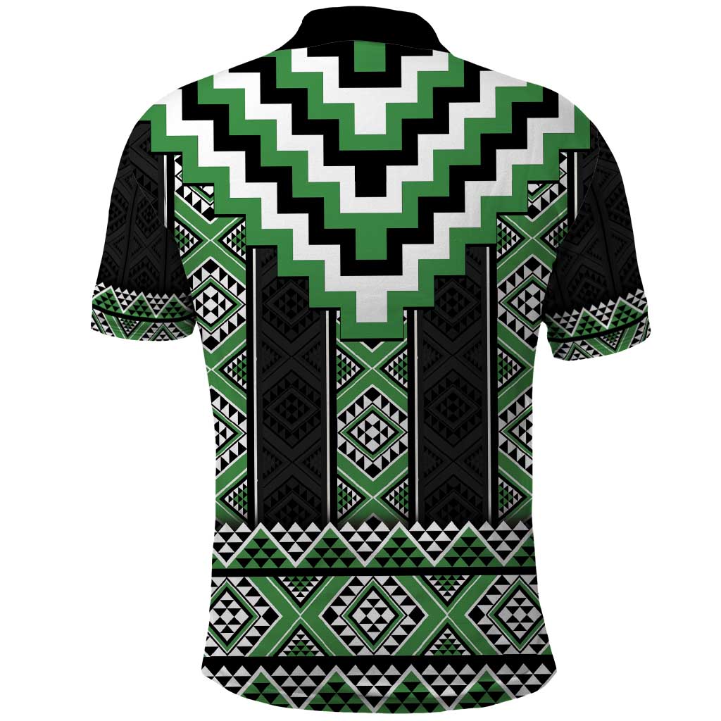 Green Taniko Pattern Aotearoa Polo Shirt Niho Taniwha Mix Poutama LT14