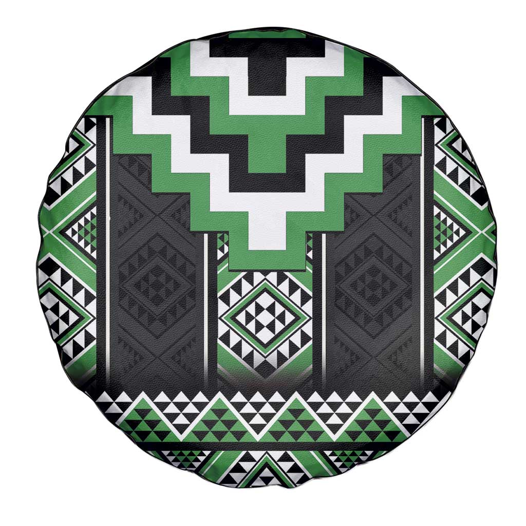 Green Taniko Pattern Aotearoa Spare Tire Cover Niho Taniwha Mix Poutama