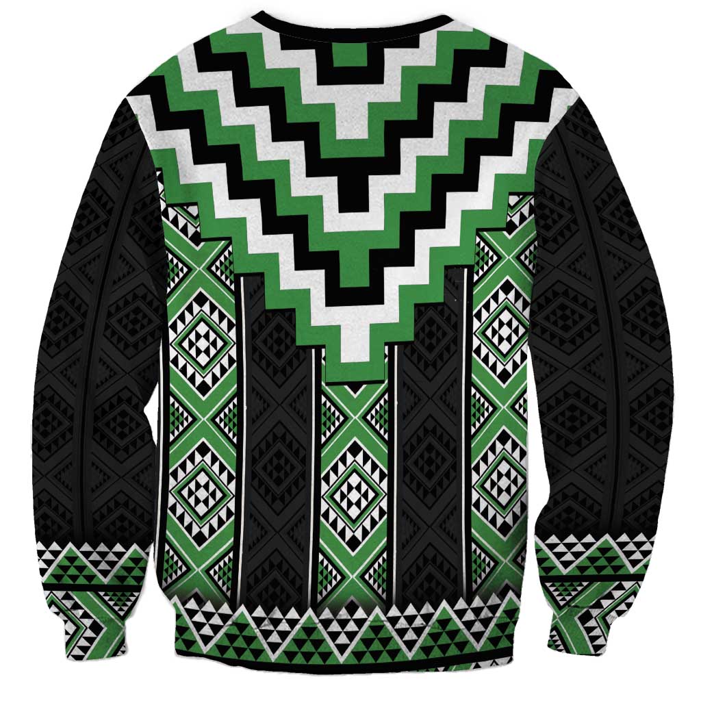 Green Taniko Pattern Aotearoa Sweatshirt Niho Taniwha Mix Poutama LT14