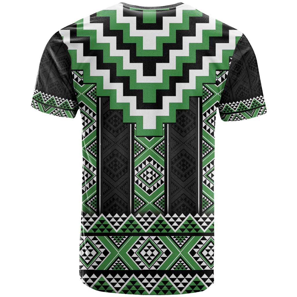 Green Taniko Pattern Aotearoa T Shirt Niho Taniwha Mix Poutama LT14 - Polynesian Pride