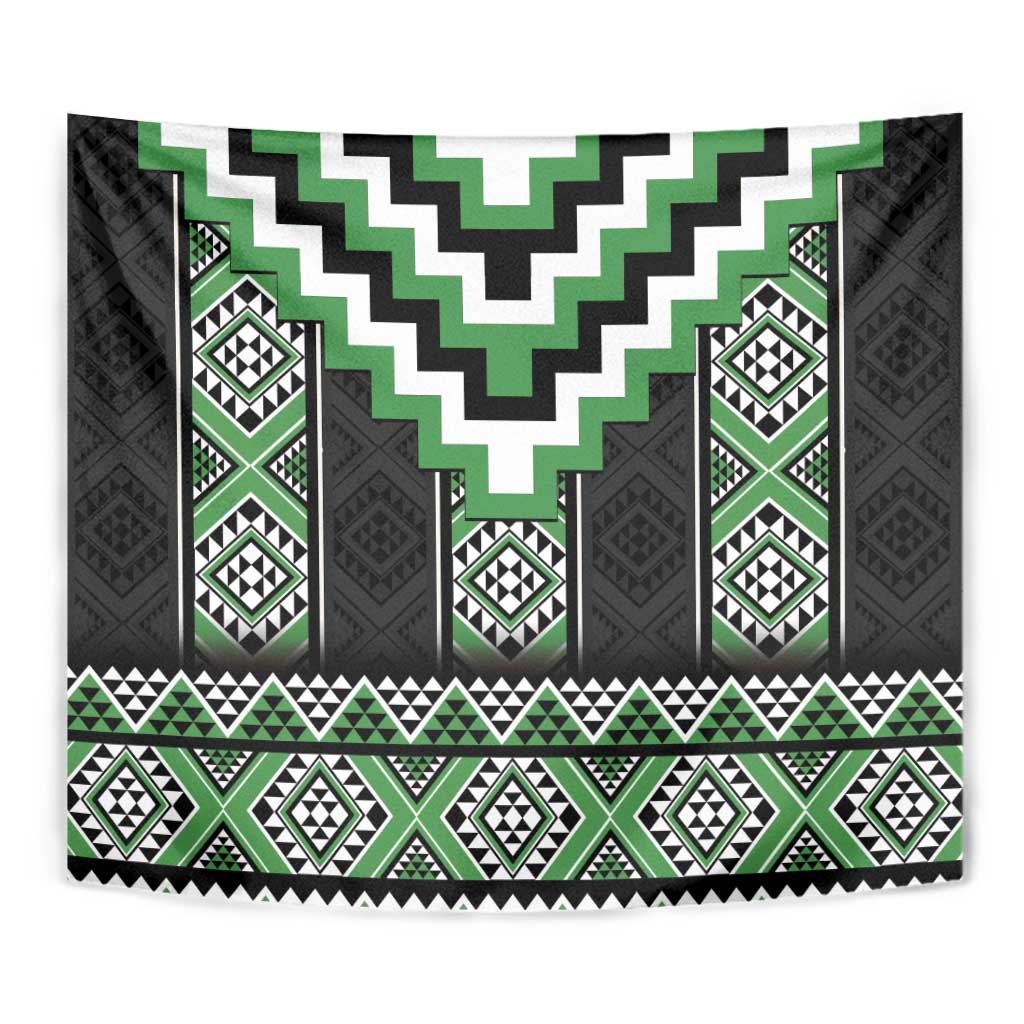 Green Taniko Pattern Aotearoa Tapestry Niho Taniwha Mix Poutama