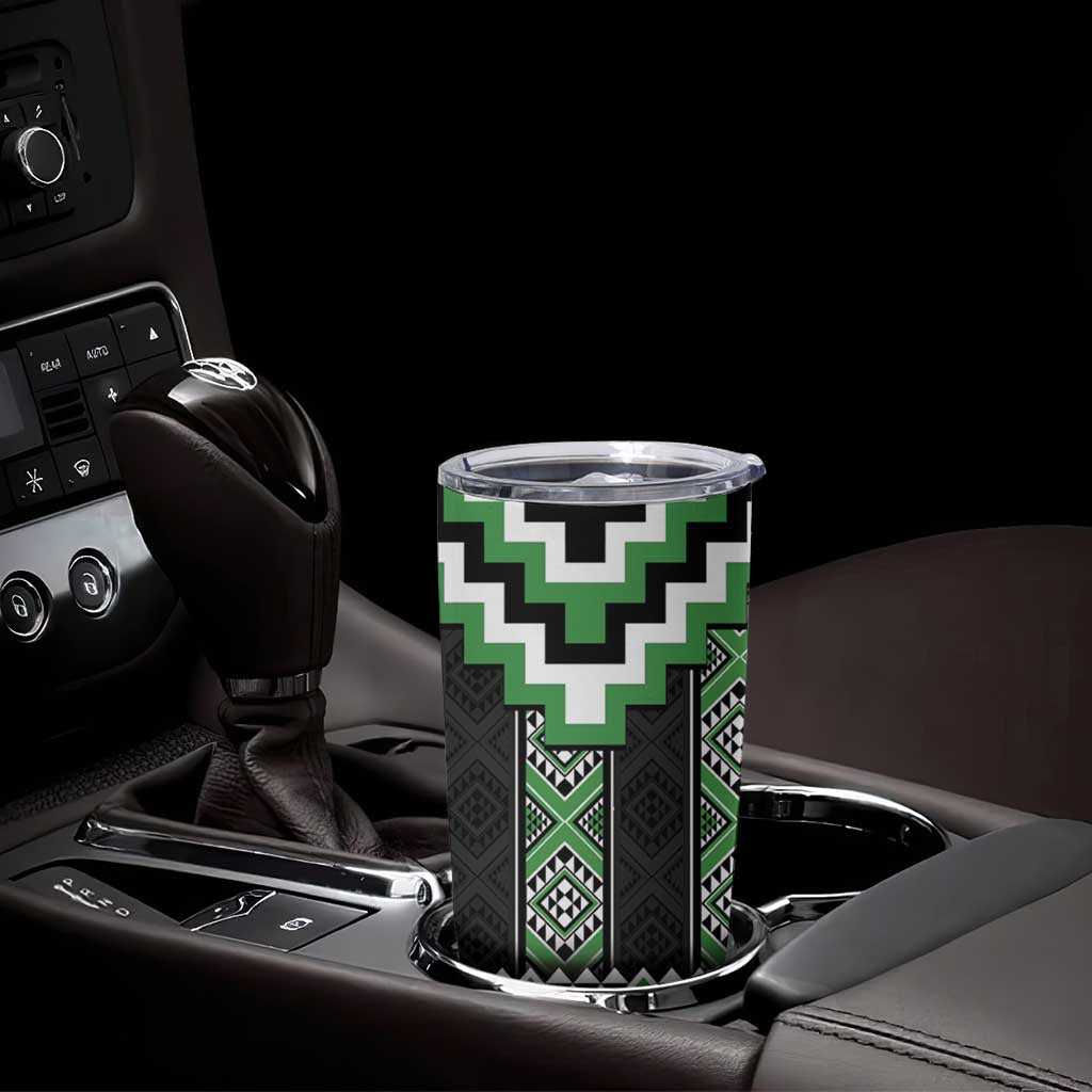 Green Taniko Pattern Aotearoa Tumbler Cup Niho Taniwha Mix Poutama LT14