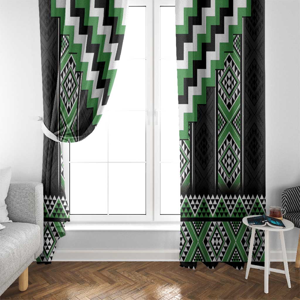 Green Taniko Pattern Aotearoa Window Curtain Niho Taniwha Mix Poutama