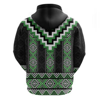 Green Taniko Pattern Aotearoa Zip Hoodie Niho Taniwha Mix Poutama LT14