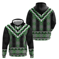 Green Taniko Pattern Aotearoa Zip Hoodie Niho Taniwha Mix Poutama LT14