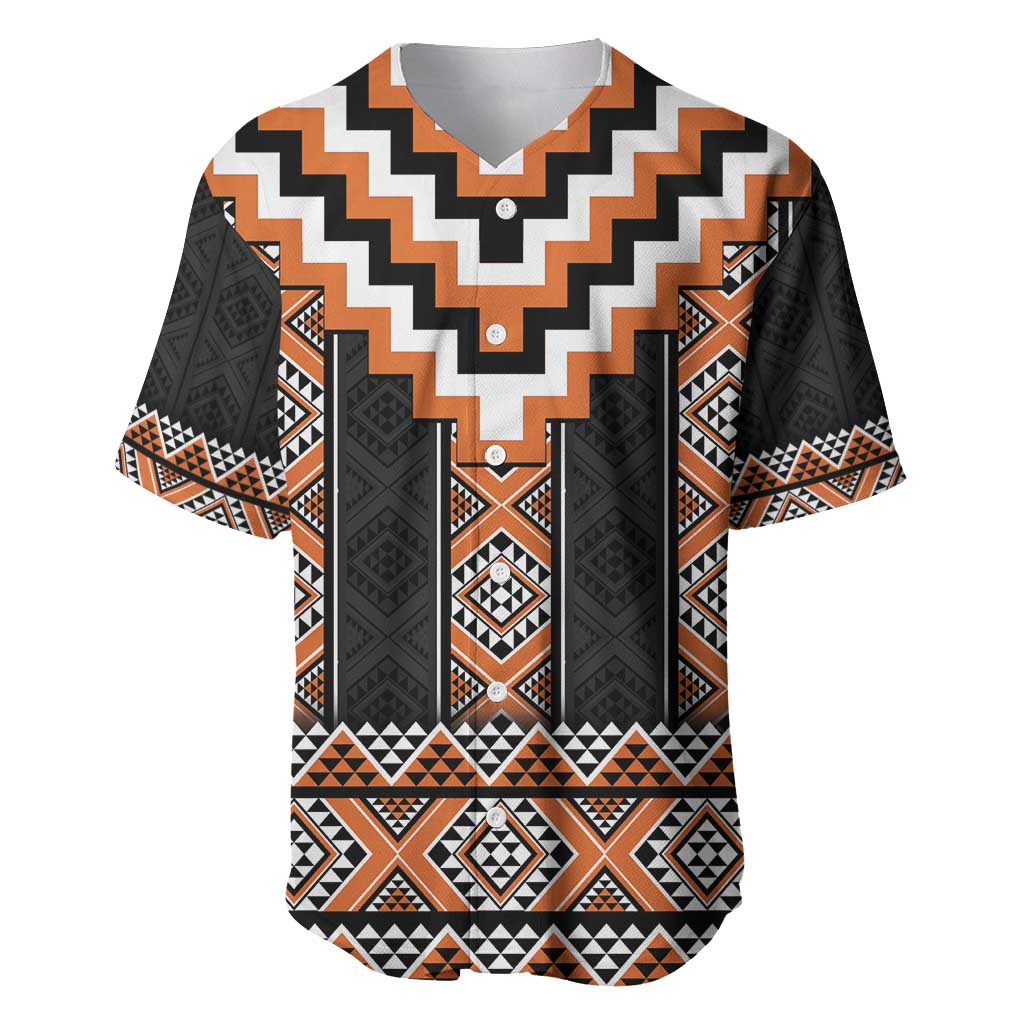 Orange Taniko Pattern Aotearoa Baseball Jersey Niho Taniwha Mix Poutama LT14 Orange - Polynesian Pride