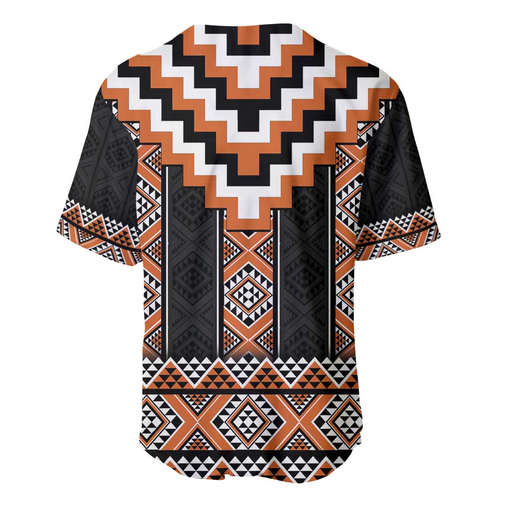 Orange Taniko Pattern Aotearoa Baseball Jersey Niho Taniwha Mix Poutama LT14 - Polynesian Pride